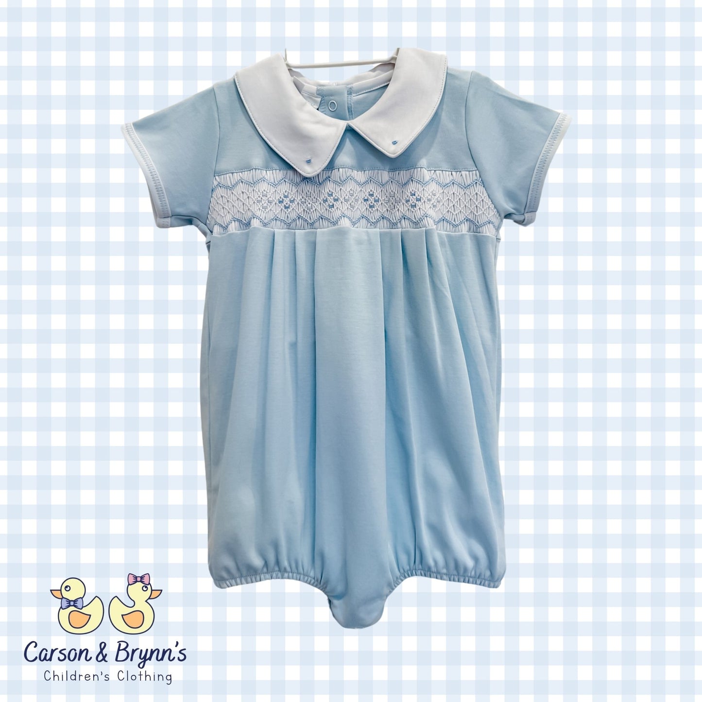 Magnolia Baby Ethan and Emily Smocked Bubble Blue