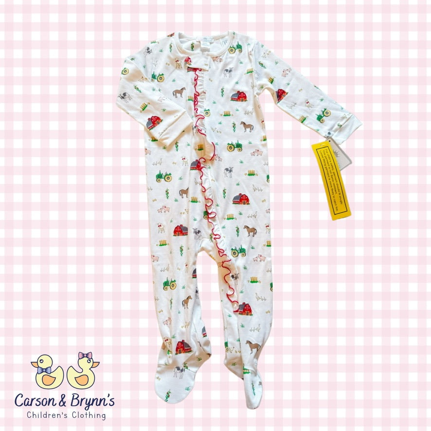 Baby Loren Farm Ruffled Zipper Footie