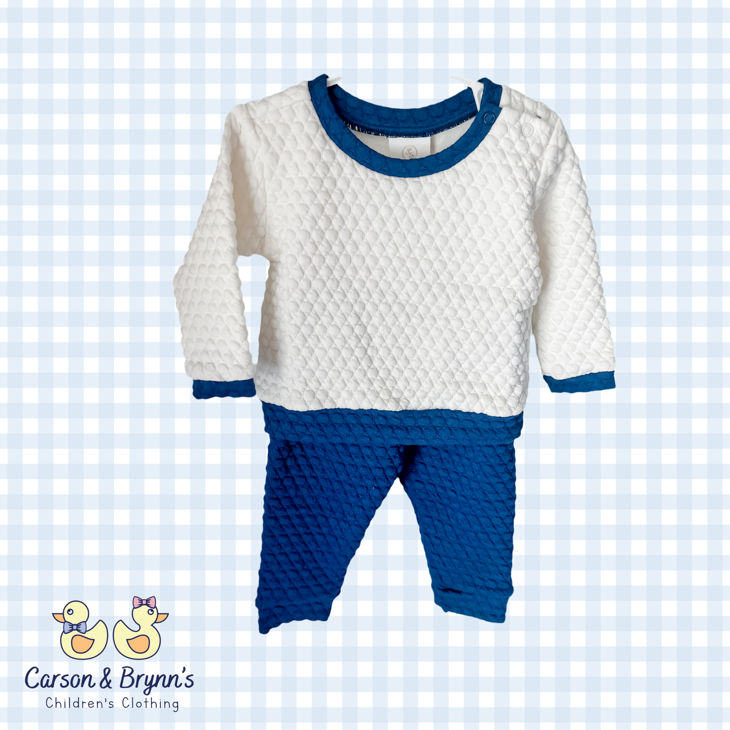 Lullaby Set Cream and Navy Quilted Sweatsuit