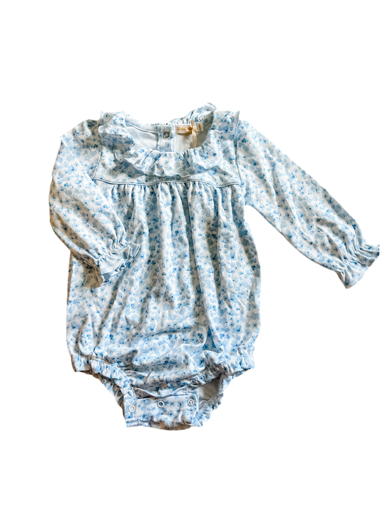 Baby Club Chic Ruffle Collared Bubble- Blue Begonias