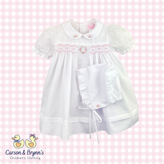 Petit Ami Wreath Embroidered Dress- Pink
