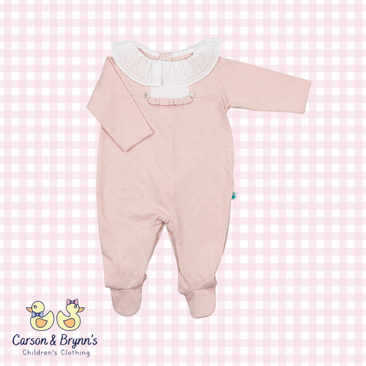 Pink Baby Romper with Ruffle Collar
