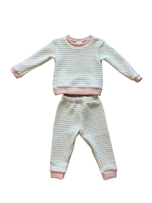 Lullaby Set Quilted Sweatsuit- White and Pink