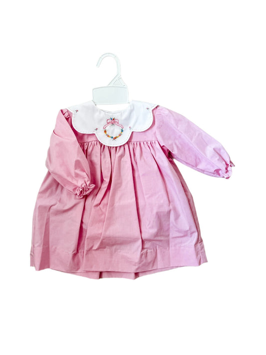 Petit Ami Pink Dress with Wreath Embroidery