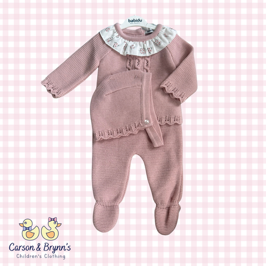 Babidu Knit Pink Set and Bonnet