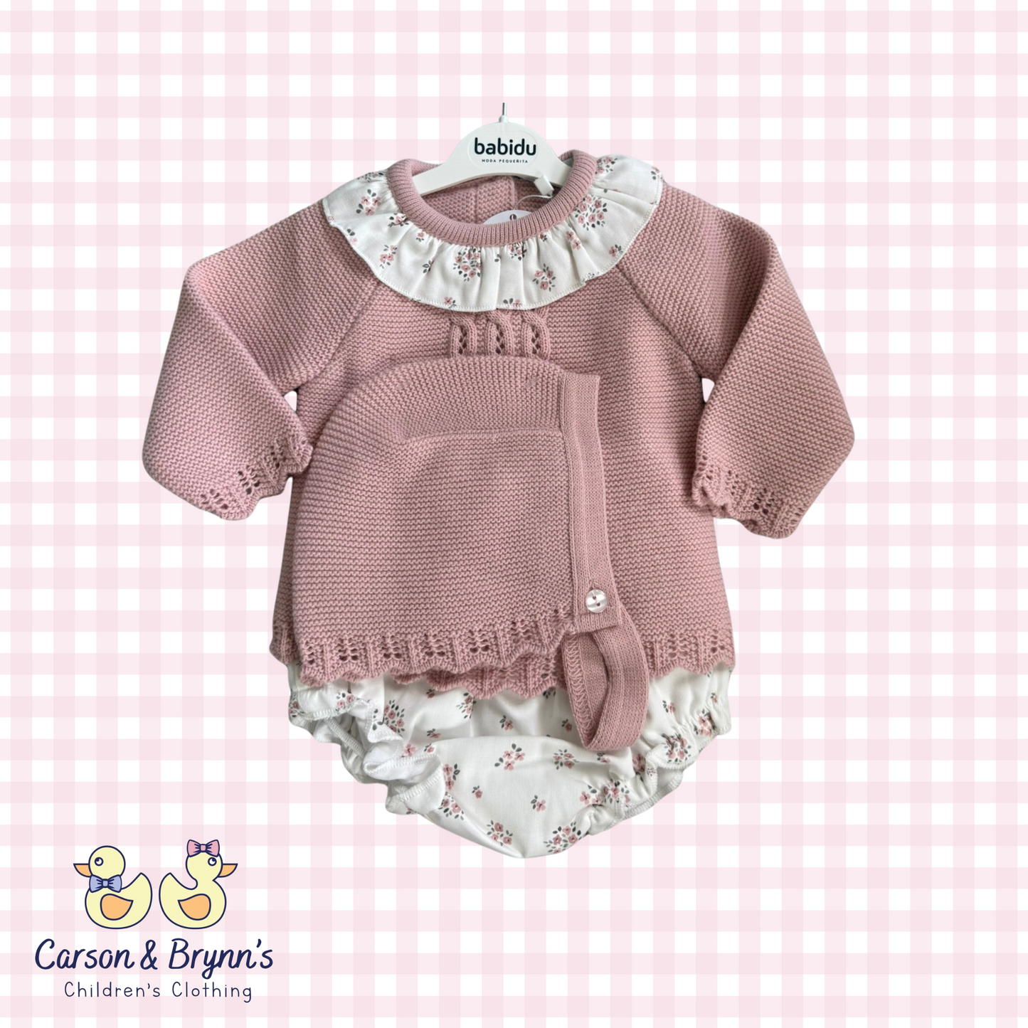 Babidu Pink Diaper Set and Bonnet