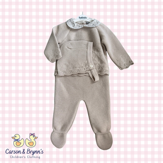 Babidu Knit Beige Set and Bonnet