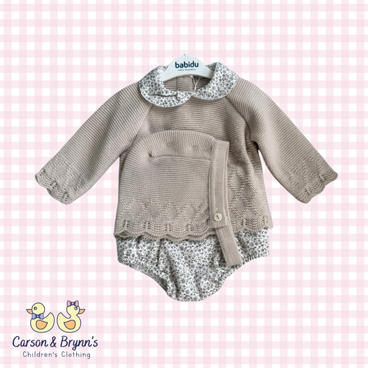 Babidu Beige Diaper Set and Bonnet