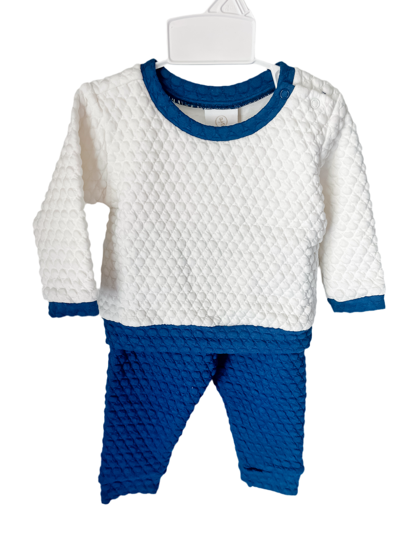 Lullaby Set Cream and Navy Quilted Sweatsuit