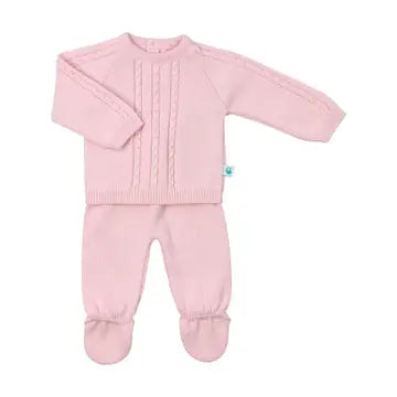 Cotton Knitted Sweater and Pants Set- Pink