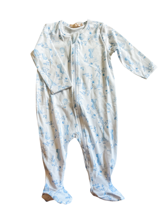 Baby Club Chic Zipper Footie- Blue Toile Du Jouy