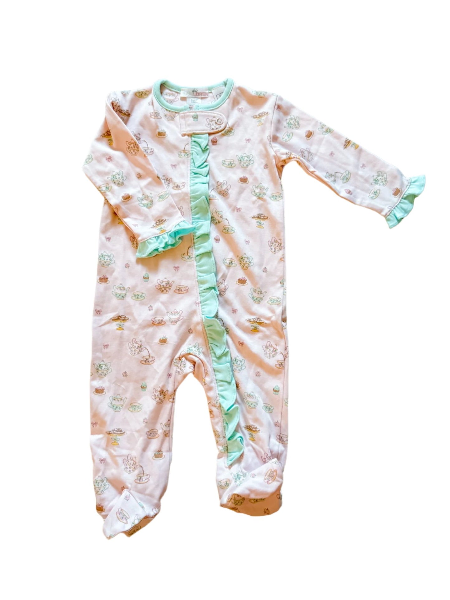 Baby Loren Sweet Tea Party Ruffle Zippered Footie