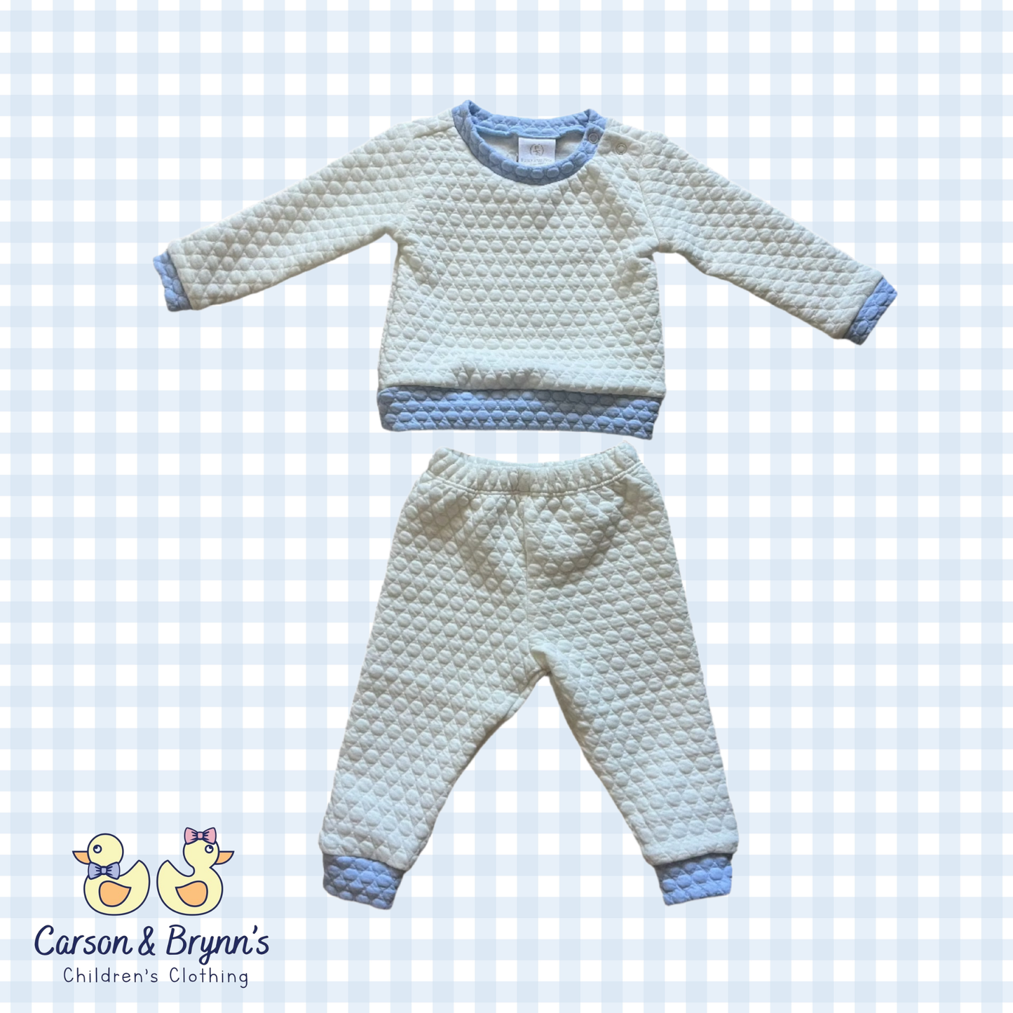 Lullaby Set Quilted Sweatsuit- White and Blue