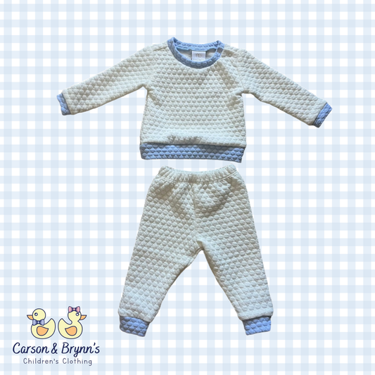 Lullaby Set Quilted Sweatsuit- White and Blue