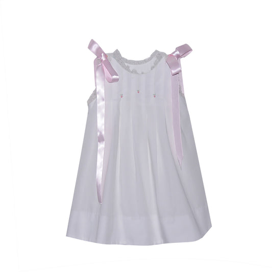 Skylar White Girl Dress with Pink Ribbon