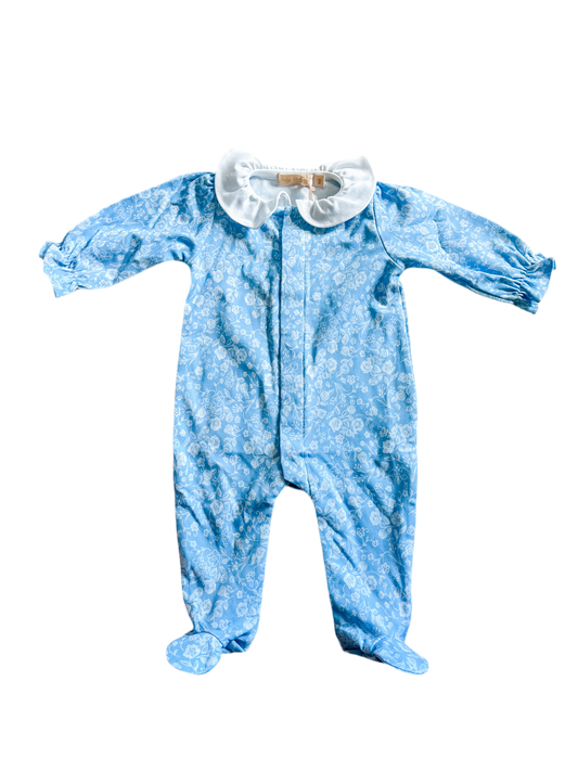 Baby Club Chic Footie with Peter Pan Collar- Blue Little Flowers