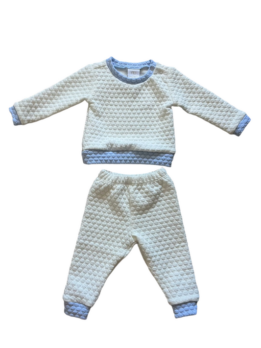 Lullaby Set Quilted Sweatsuit- White and Blue