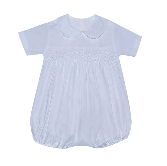 Baby Sen Finely Boy Bubble- All White Smocked