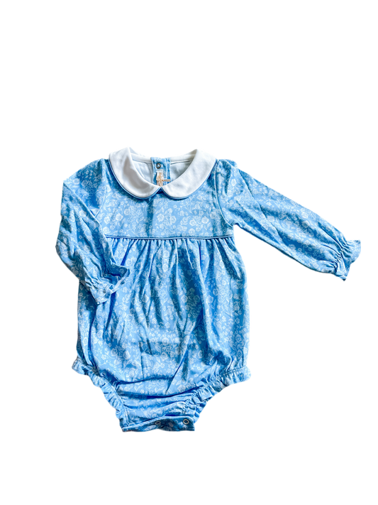 Baby Club Chic Peter Pan Collared Bubble- Blue Little Flowers