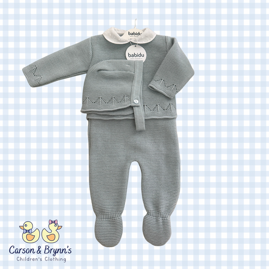 Babidu Knit Set and Bonnet- Swiss Dot