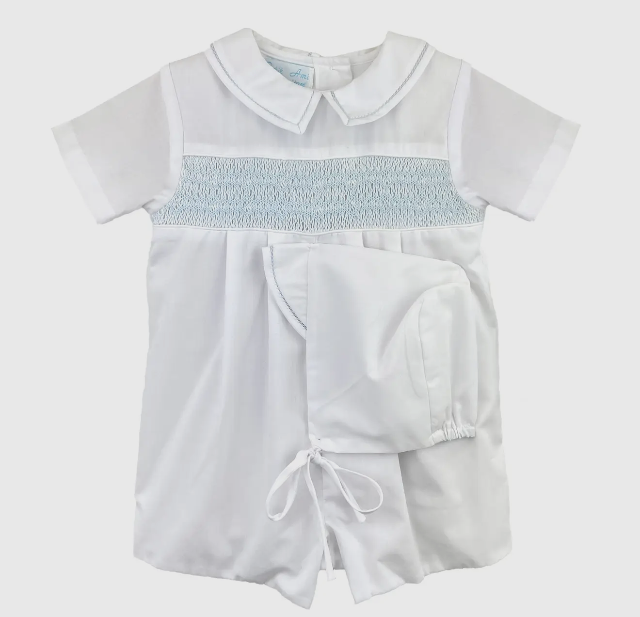 Petit Ami White Smocked Romper and Hat