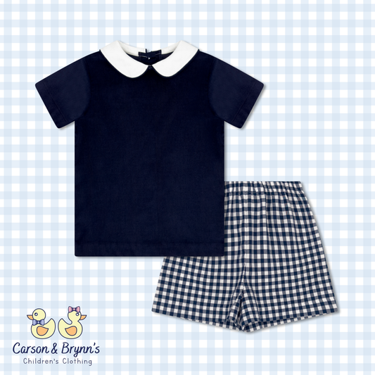 Lullaby Set Sibley Short Set- Norris Navy, Blue Ridge Check