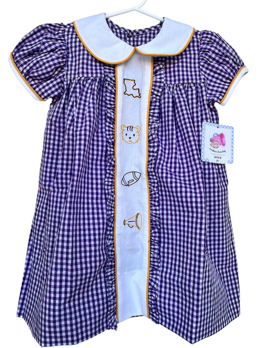 Southern Saturday Purple and Gold Logos Dress